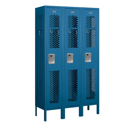 Salsbury Industries 1 Tier Vented Locker, 36"Wx66"Hx12"D, 3 Door, Blue, Unassembled 71352BL-U